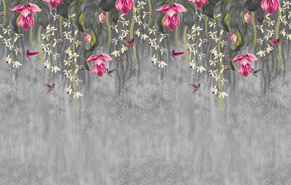 Pink Blooming Flowers Design Wallpaper in your room