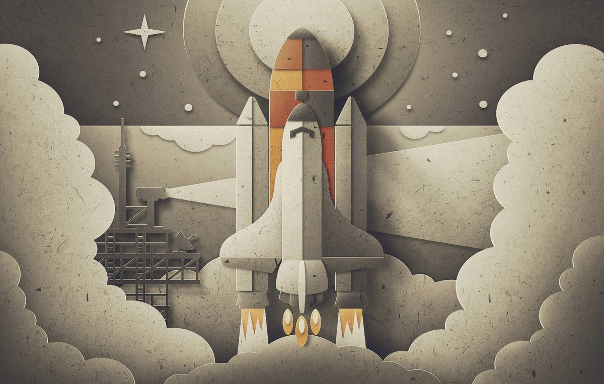 Retro Space Rocket Wallpaper for kids in your room