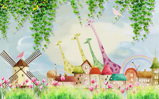 Watercolor animal farm wallpaper for kids