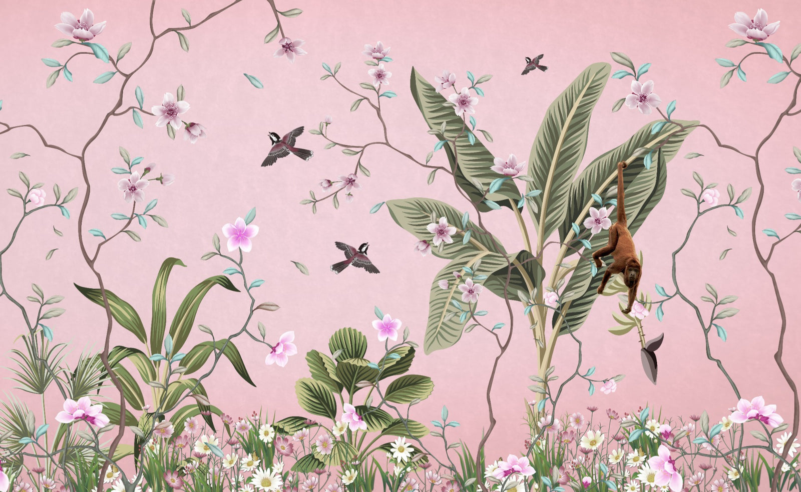 Pink Floral Peel and Stick Wallpaper