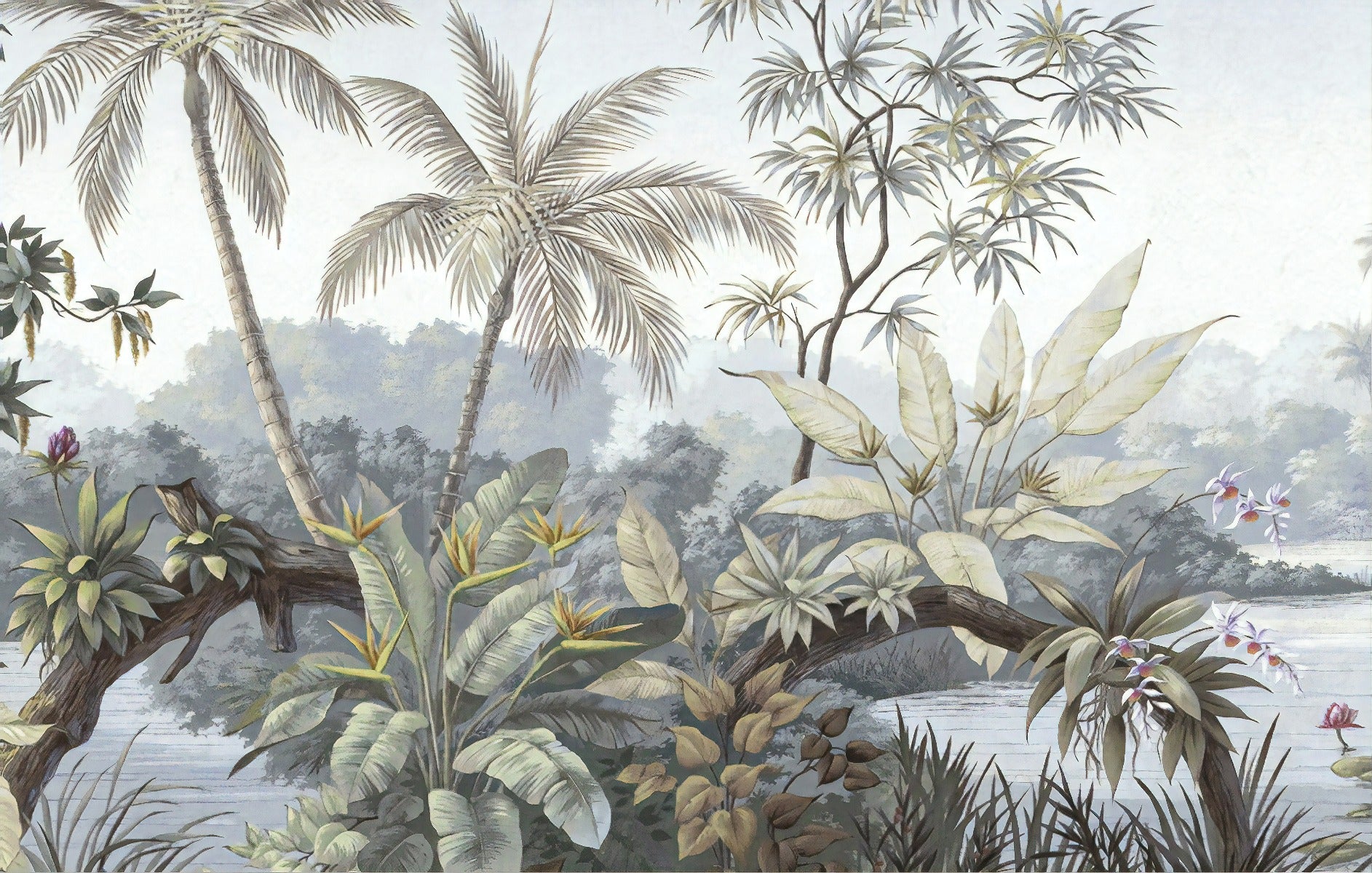Tropical Trees Textured Wallpaper Murals in your room — zoomed