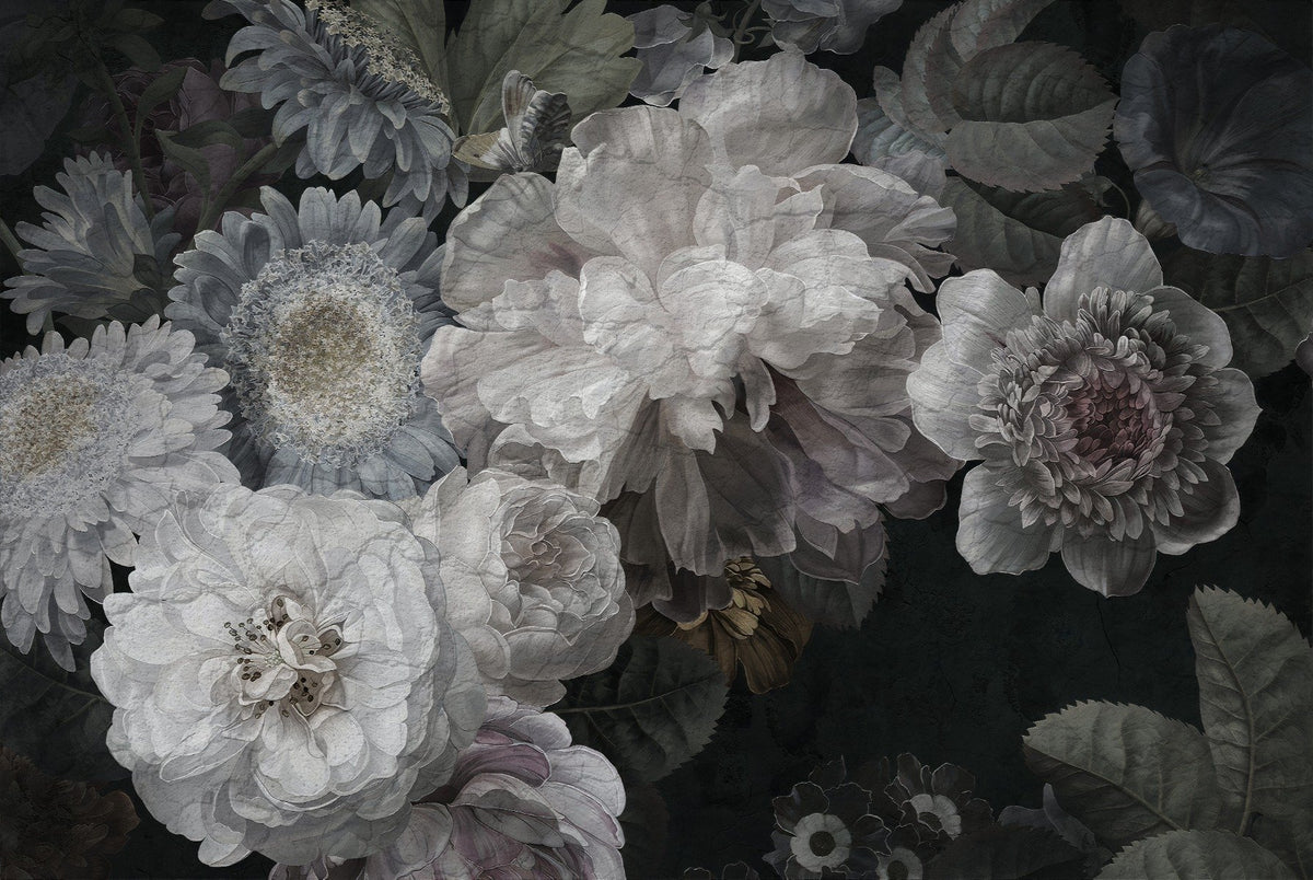 White Color Wild Flowers Wallpaper Murals in your room — zoomed