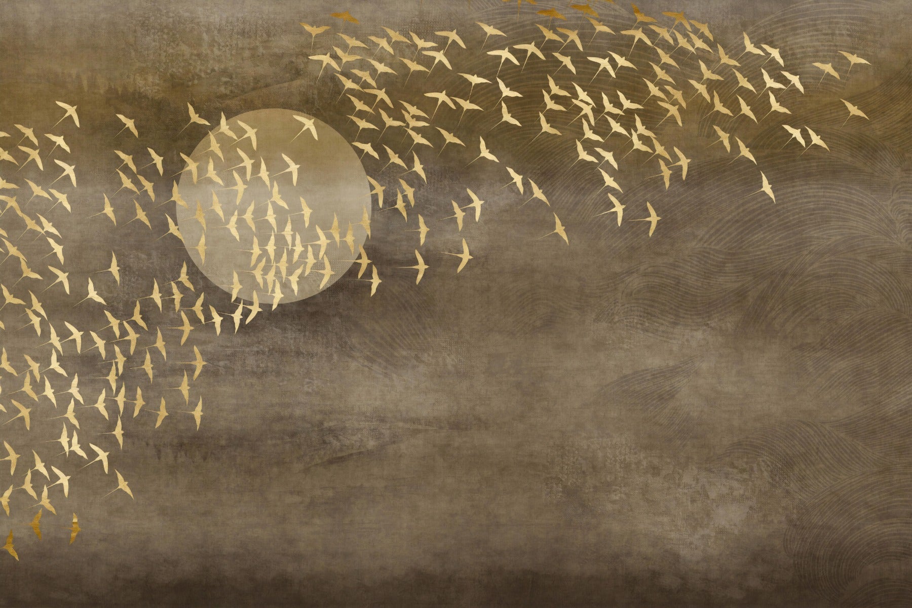 Golden Birds Flying Wallpaper Murals in your room — zoomed