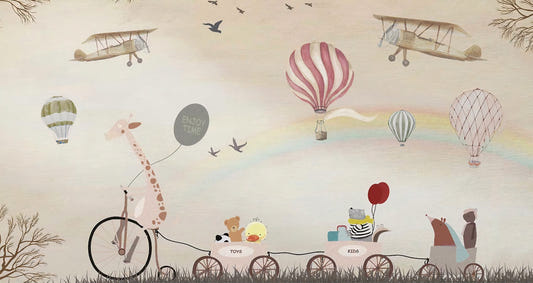 Beige Color Jovial Animals Wallpaper Mural