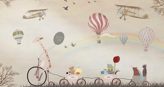 Beige Color Jovial Animals Wallpaper Mural