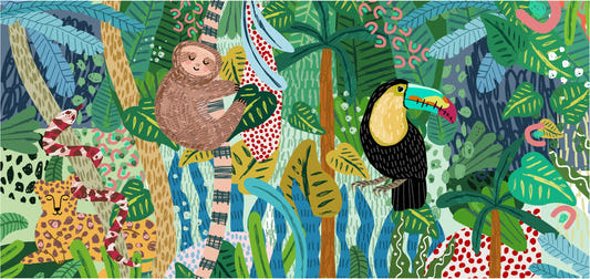Monkey & Toucan with Leopard Abstract design Wallpaper Murals