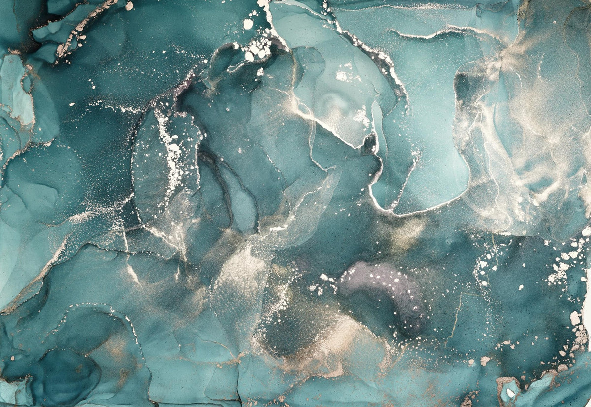 Teal Colored Marble Wallpaper Mural in your room — zoomed