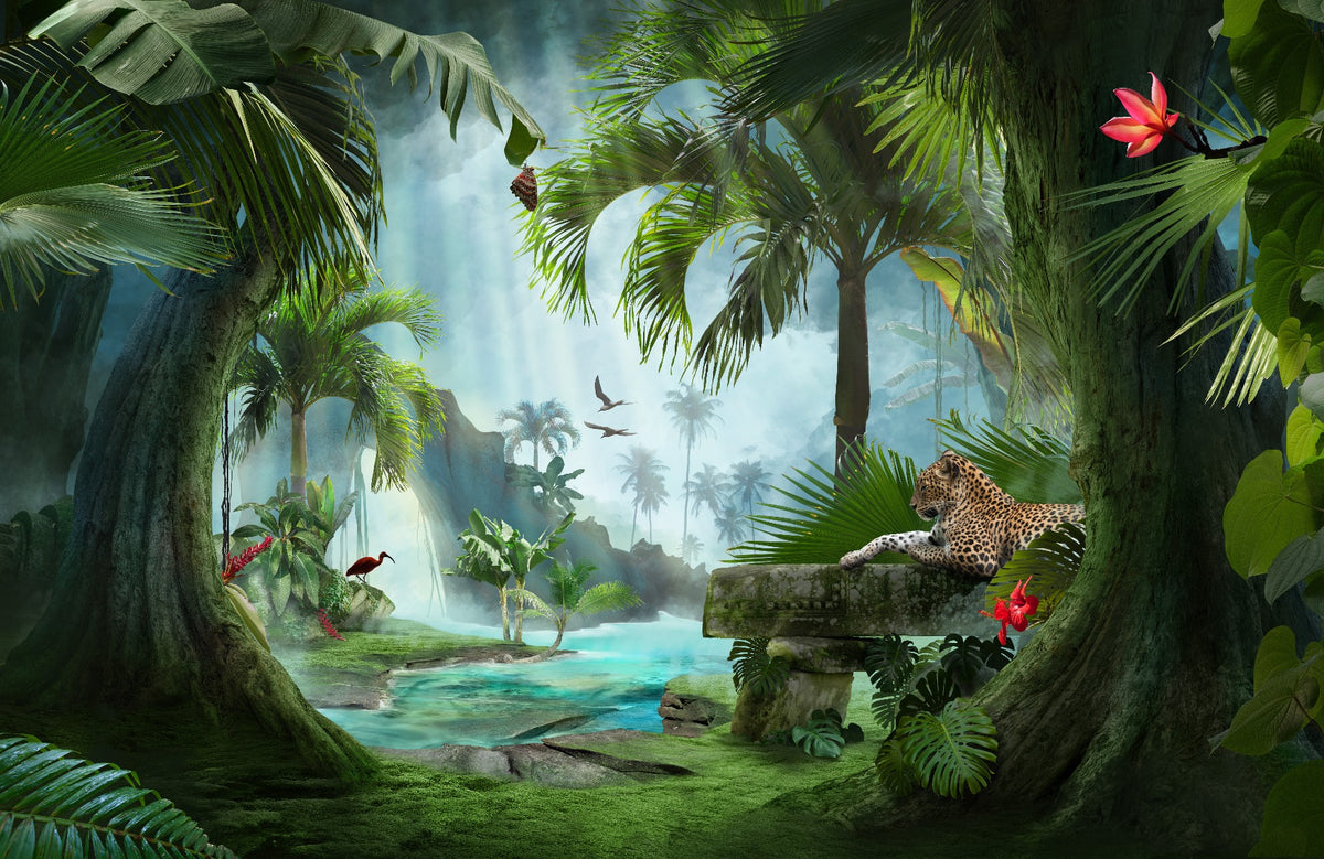 Forest Lagoon with a panther wallpaper mural in your room — zoomed