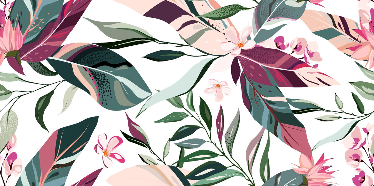 Tropical Leaflets wallpaper mural in your room — zoomed