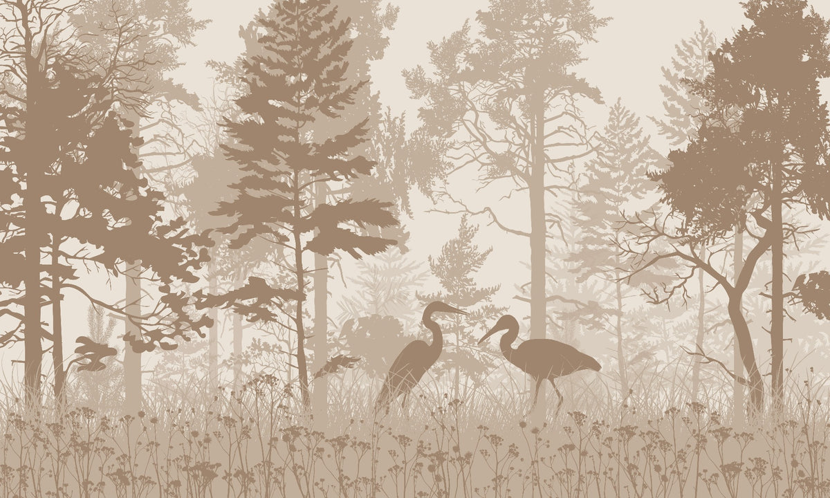 Brown Forest with Herons in the woods wallpaper in your room