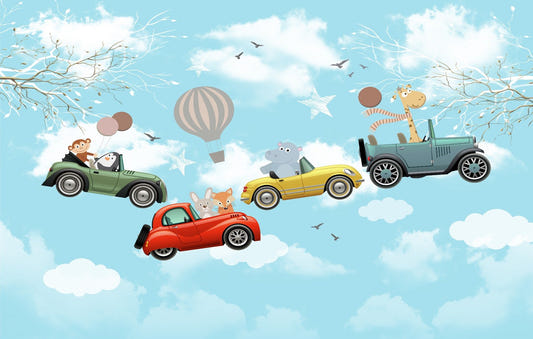 Cartoon Animals in the sky wallpaper mural