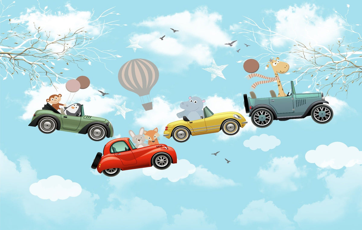 Cartoon Animals in the sky wallpaper mural in your room — zoomed