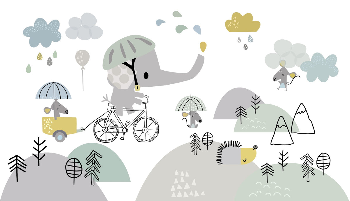 Elephant on bicycle wallpaper mural in your room