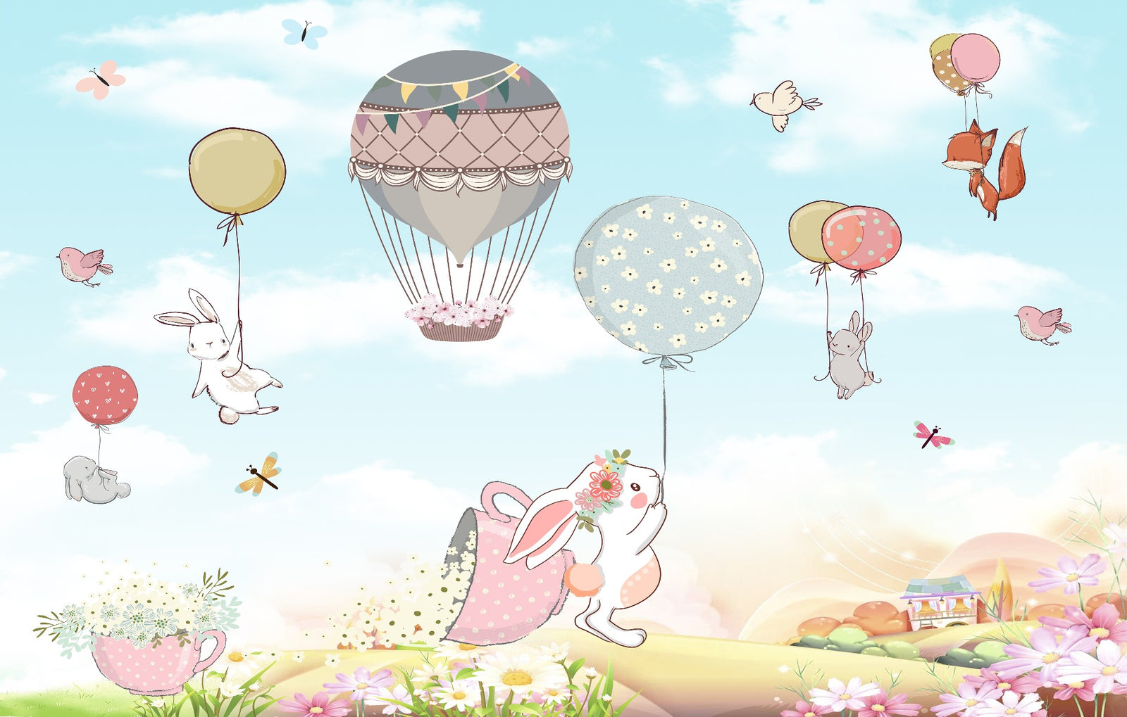 Plush bunnies wallpaper mural in your room