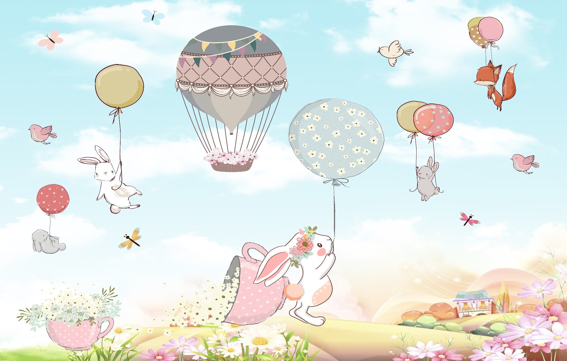 Plush bunnies wallpaper mural
