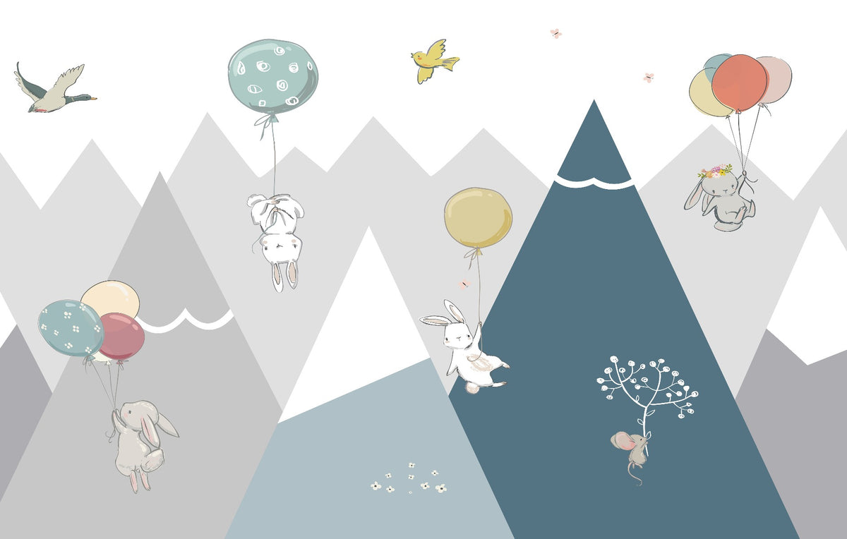 Jovial Rabbits Flying Wallpaper Murals in your room
