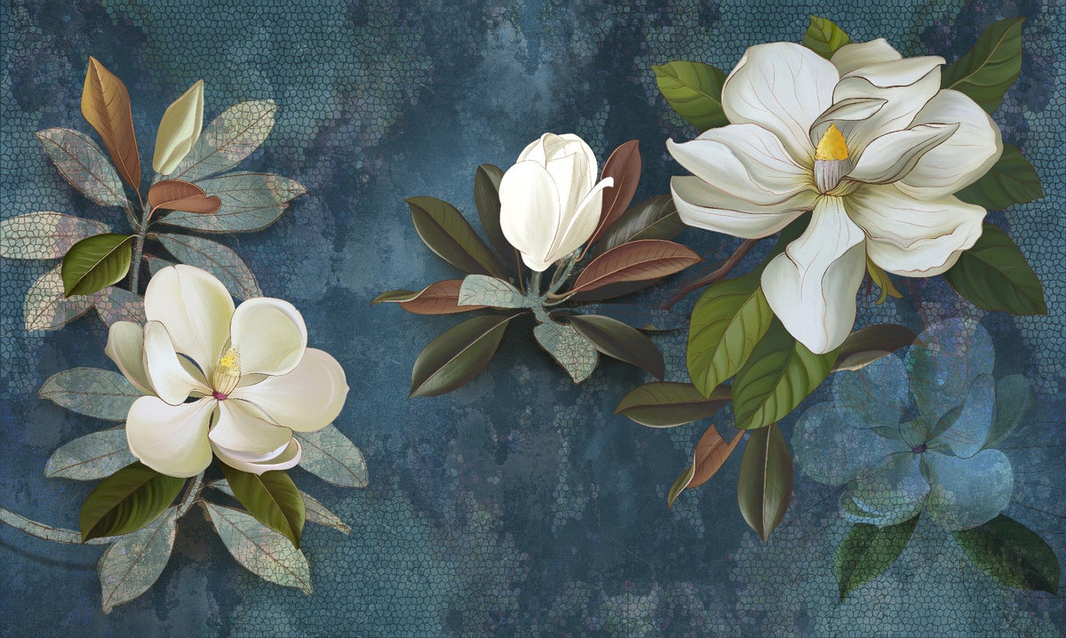 Blue Magnolia Flower Wallpaper Mural in your room