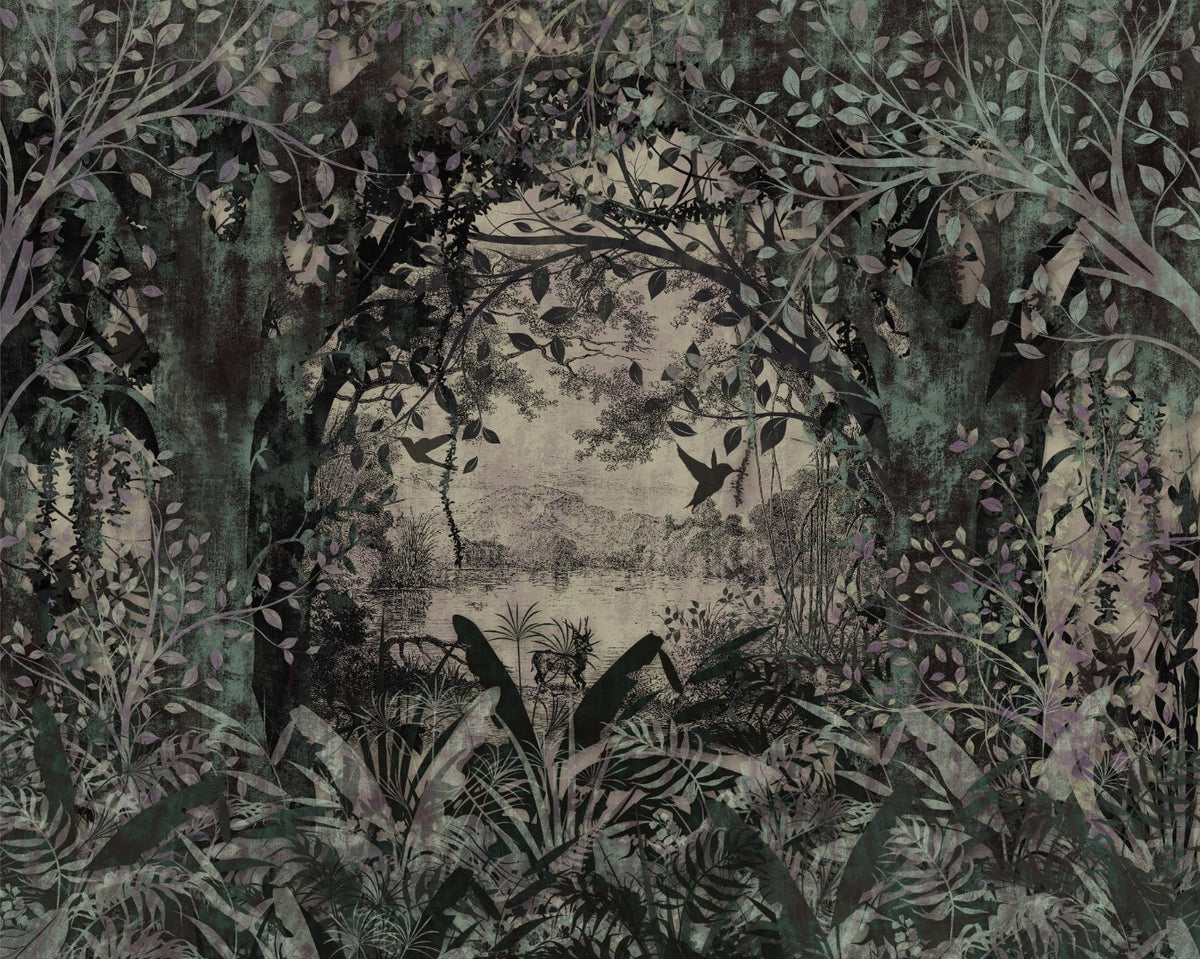 Dense forest with a dusky green Wallpaper Murals in your room