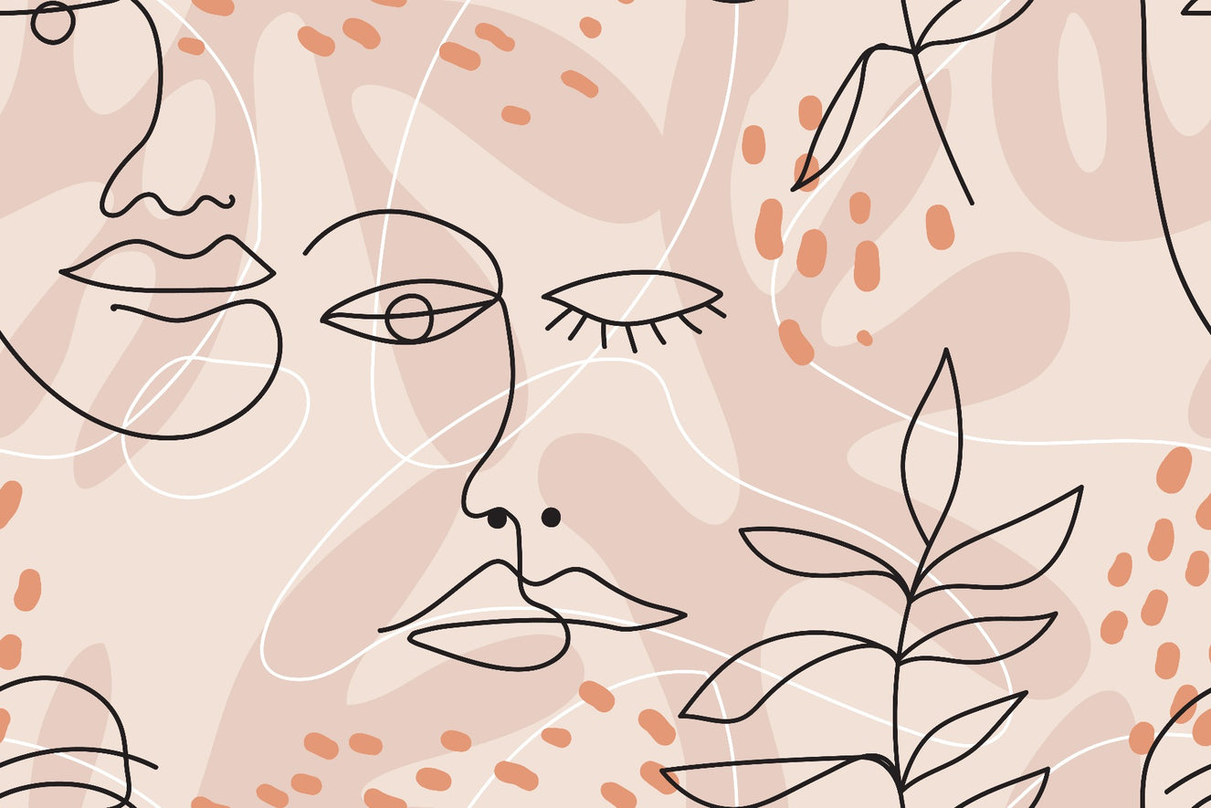 Large Human Face Line Pink Wallpaper Murals