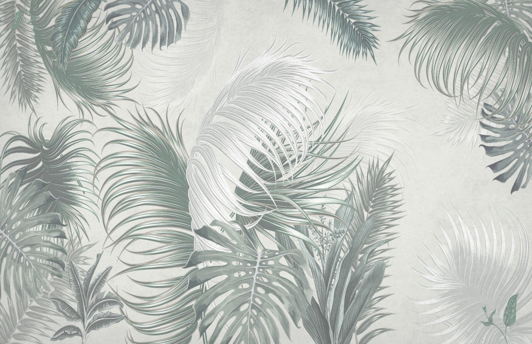 Large Gray Green Palm Leaves Wallpaper