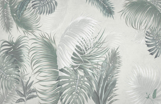 Large Gray Green Palm Leaves Wallpaper