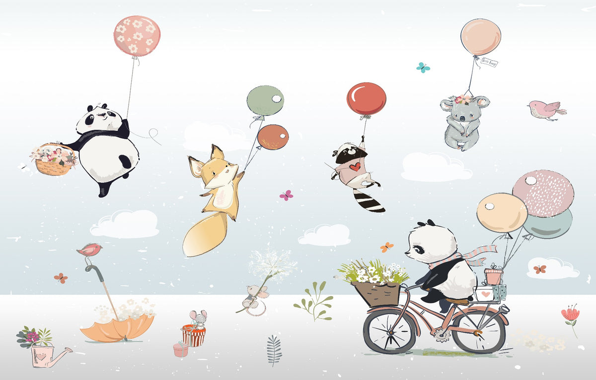 Flying Animals with Balloons in the Air Wallpaper Murals in your room — zoomed
