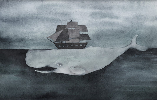 Dark Watercolor Whale design with Ship Wallpaper Murals