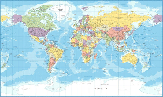 Blue World Map Wallpaper Mural