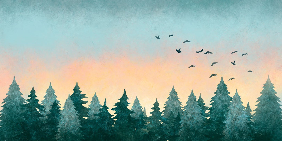 Watercolor Green Tree Forest Wallpaper in your room — zoomed