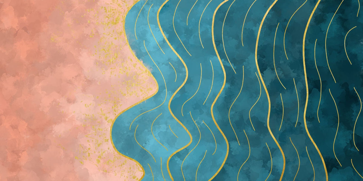 Abstract Wave with Gold Line Wallpaper in your room