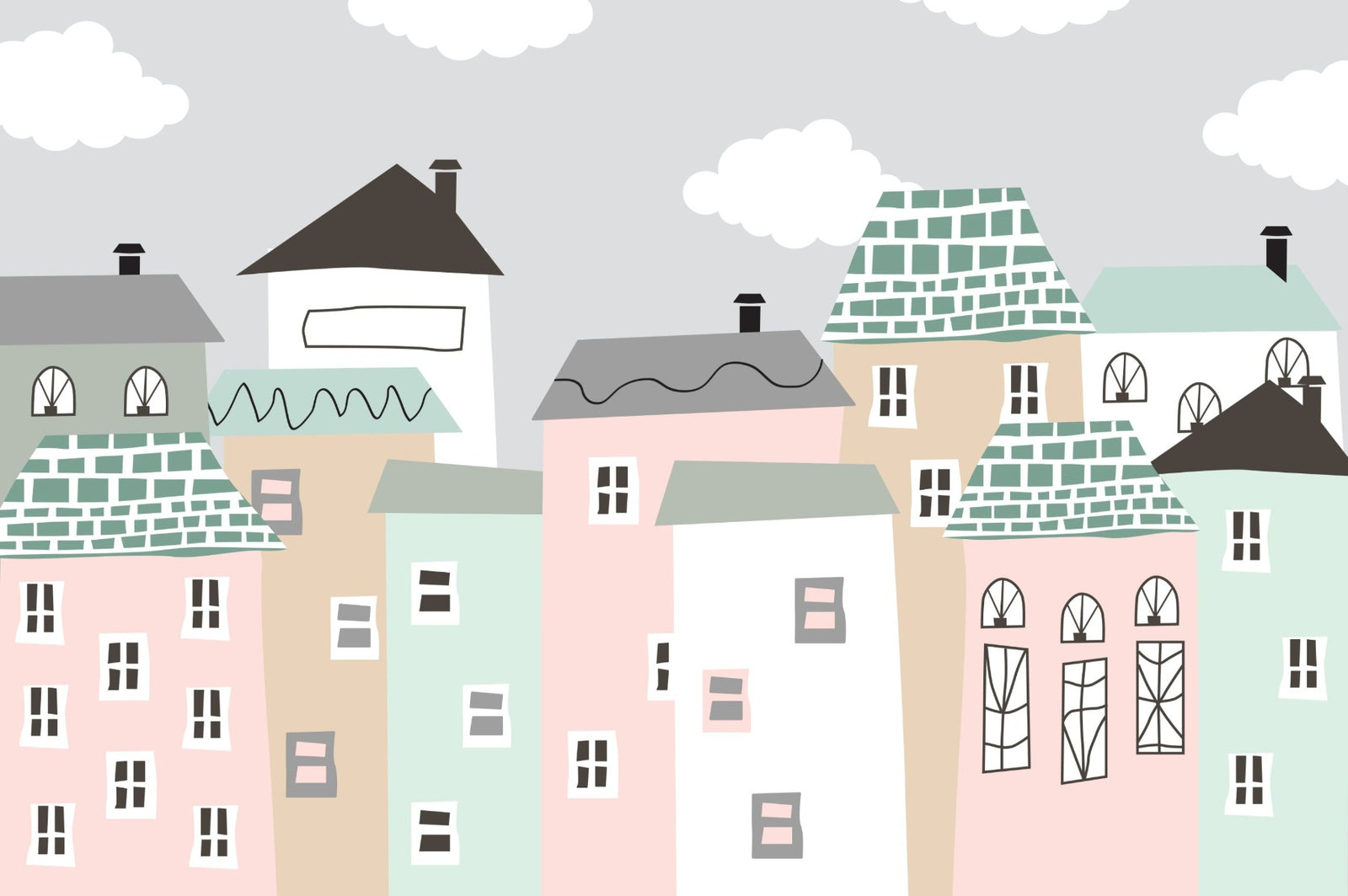 Pastel Houses Town Wallpaper Mural