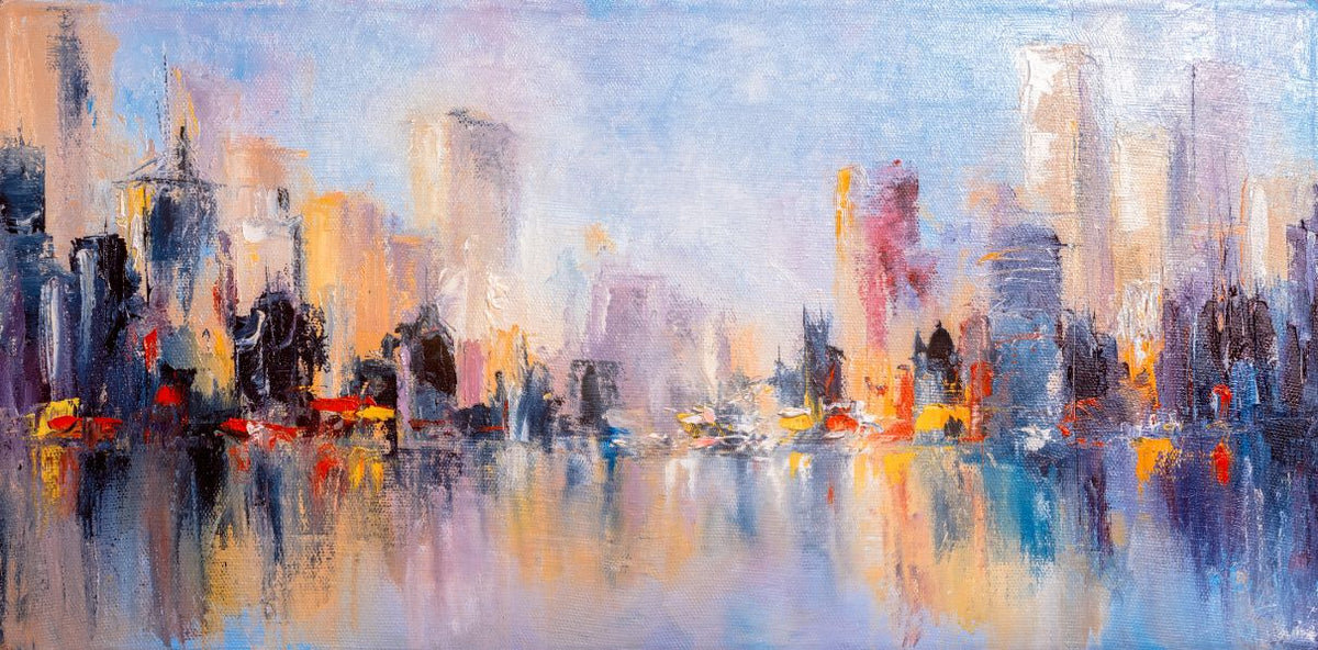 City Skyline Oil Paint Wallpaper in your room — zoomed