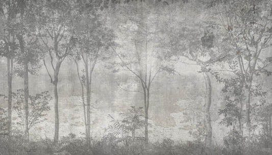 Forest Trees on Stone Wall Wallpaper