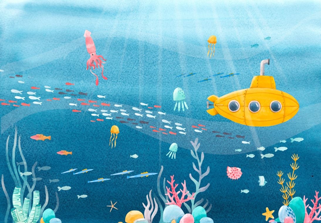 Watercolor Underwater Sea Life Wallpaper in your room