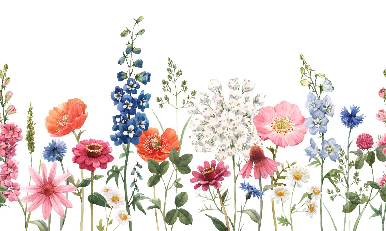 Watercolor Wild Flowers Wallpaper Mural in your room — zoomed