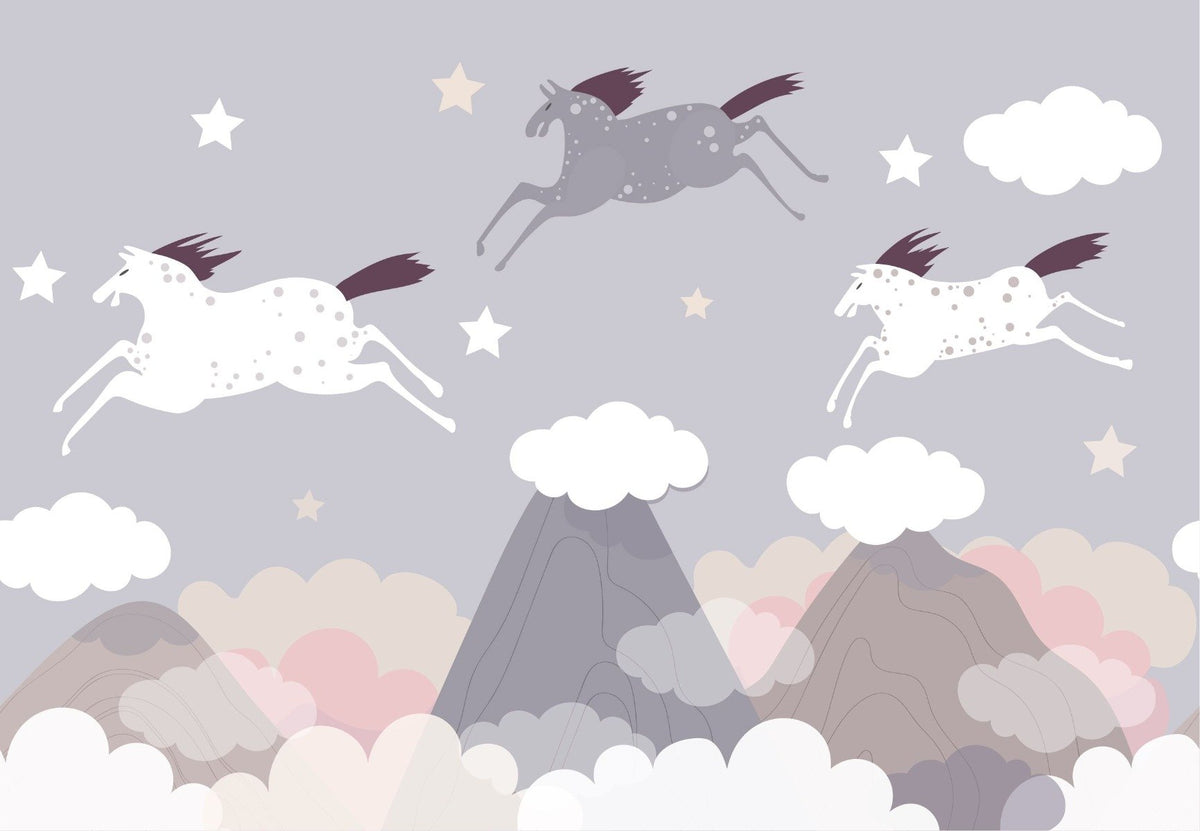 Clouds and Flying Horses Wallpaper Murals in your room — zoomed