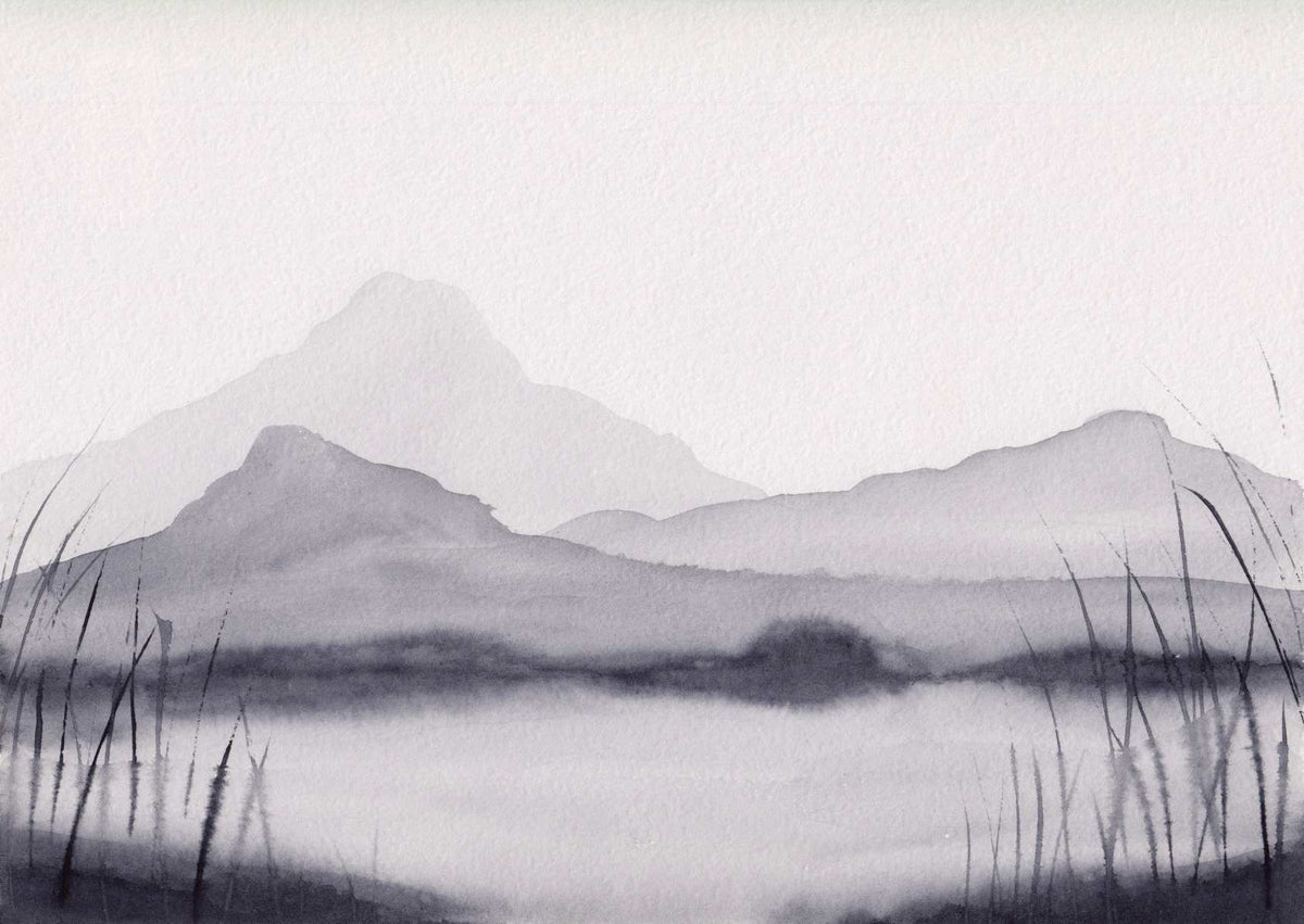 Watercolor Mountain Painting Wallpaper in your room