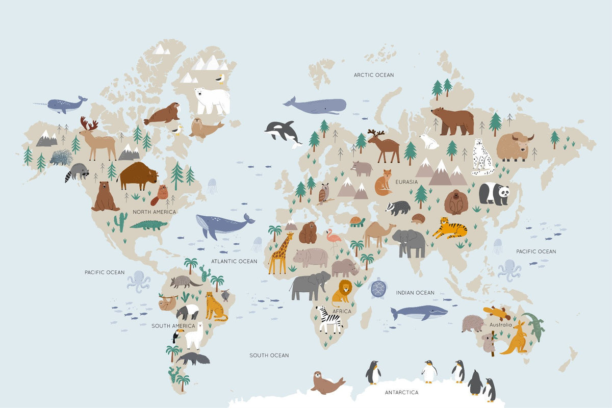 Animals Safari Kids Map Wallpaper in your room