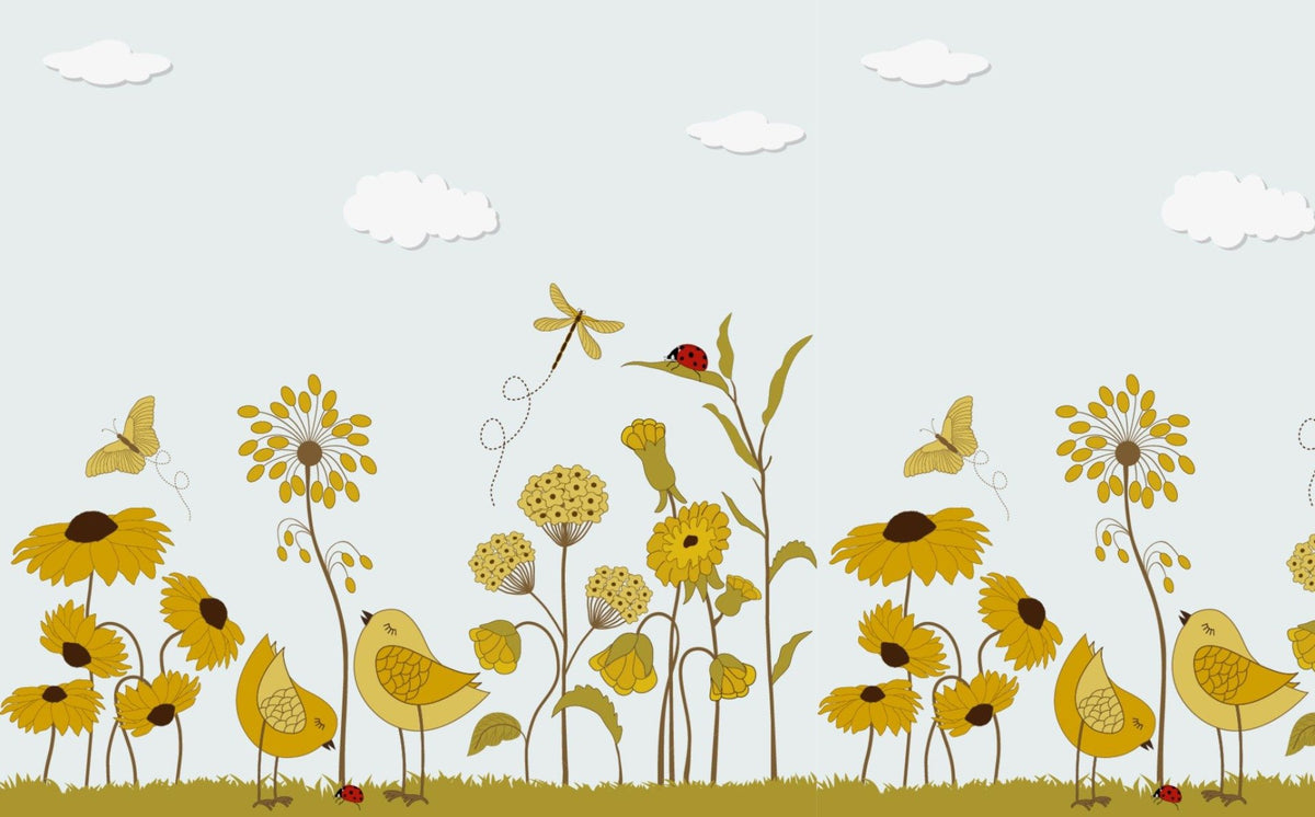 Yellow Flower with Birds Wallpaper Mural in your room