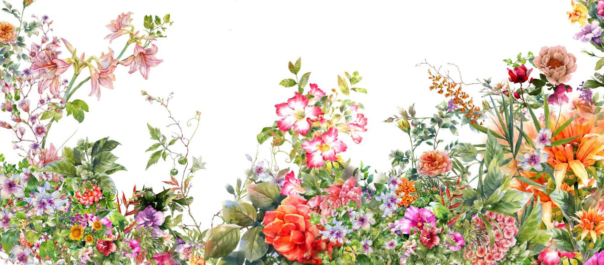 Watercolor Painting Leaves & flower Wallpaper in your room — zoomed