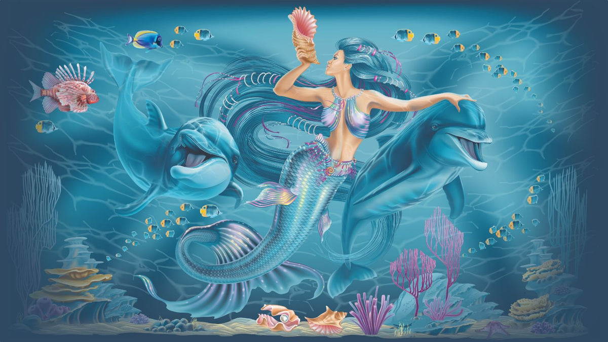 Blue Underwater Mermaid Wallpaper in your room