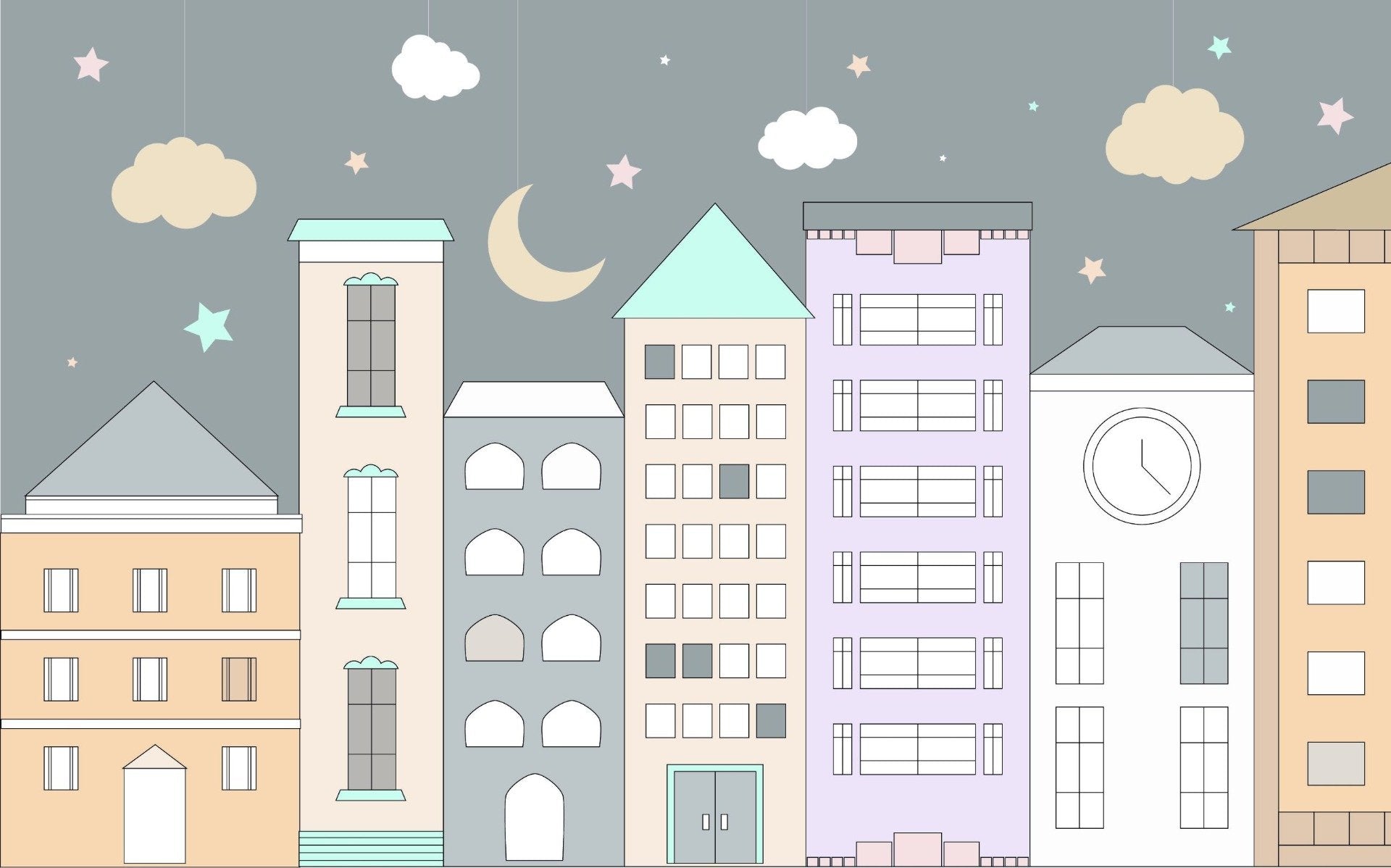 Kids Room Town Wallpaper in your room — zoomed