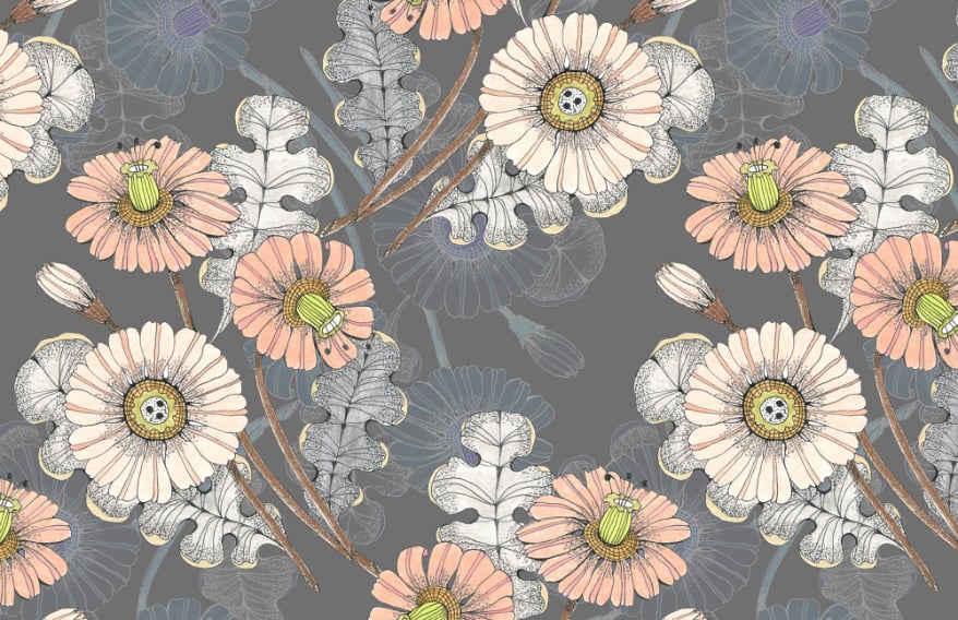 Sketch Flower Wallpapers Murals in your room — zoomed