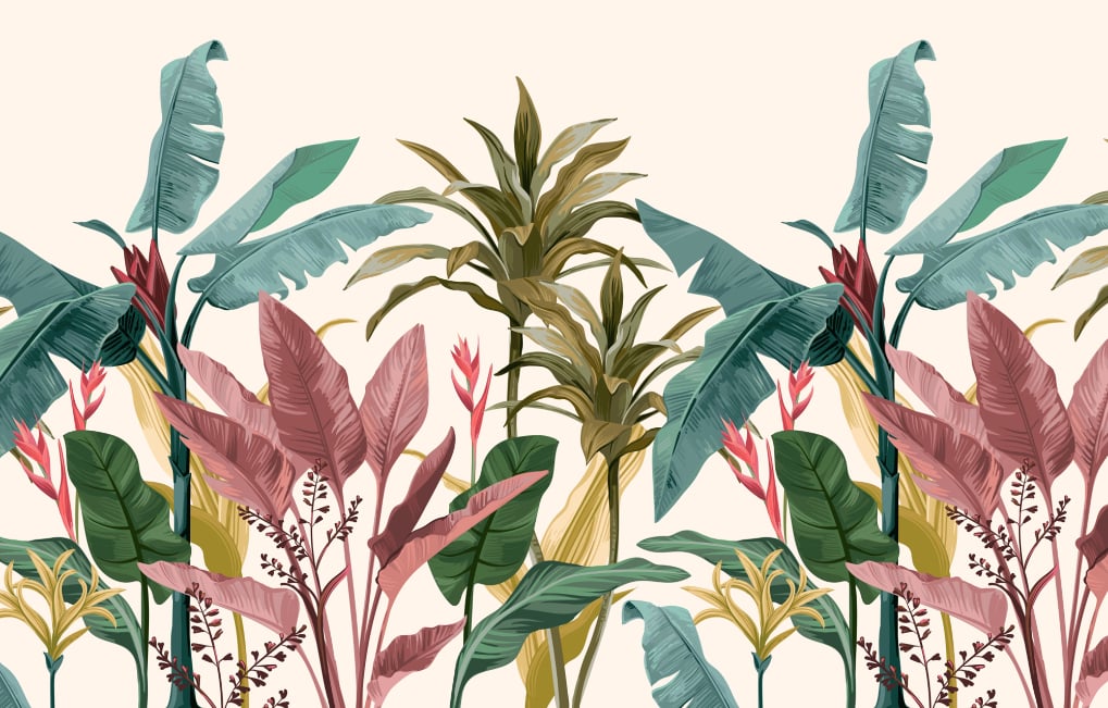 Beautiful Banana Leaves Wallpaper Mural in your room