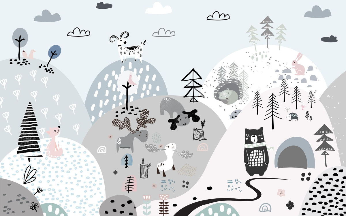 Animals on the Hills Wallpaper Mural in your room — zoomed