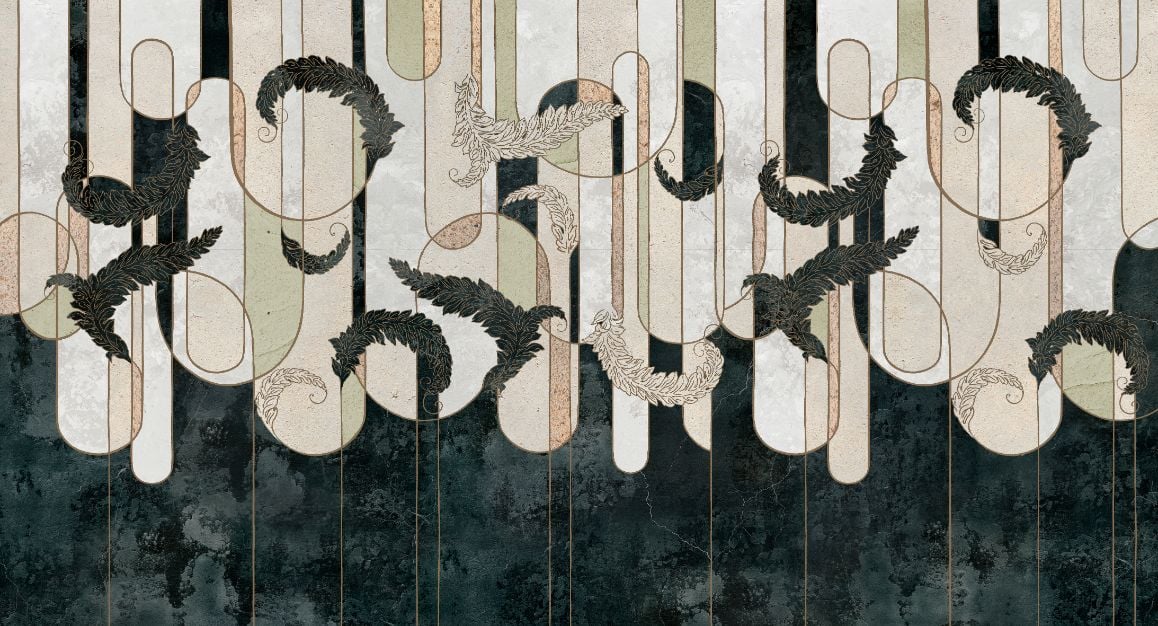 Dark Green Geometry Concrete Wallpaper Murals in your room — zoomed