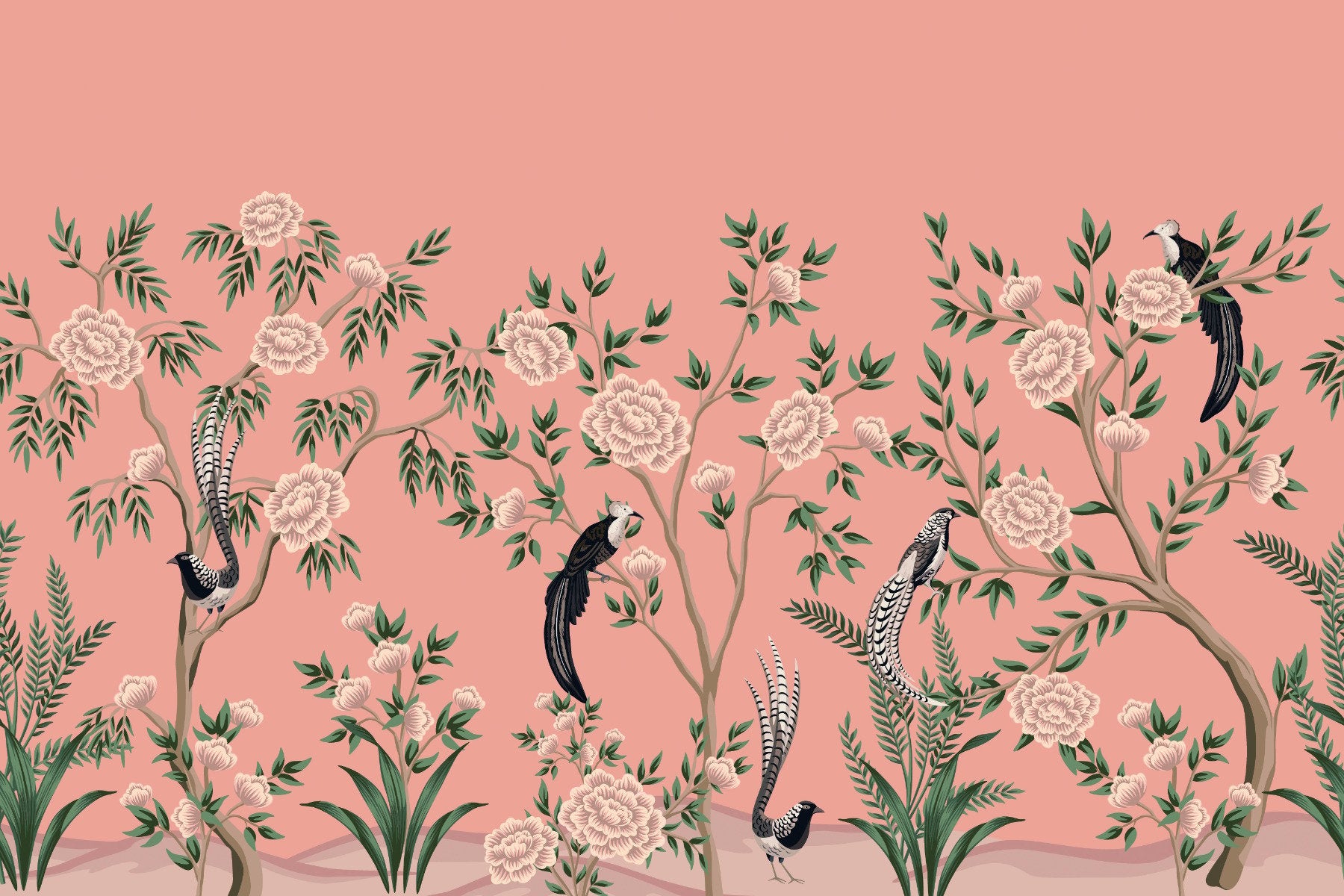 Vintage Chinoiserie Floral Wallpaper Mural in your room — zoomed