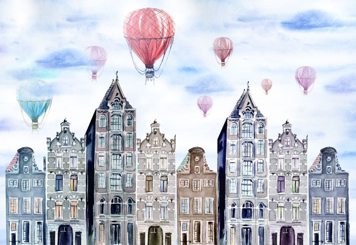 Watercolor Amsterdam Wallpaper Mural