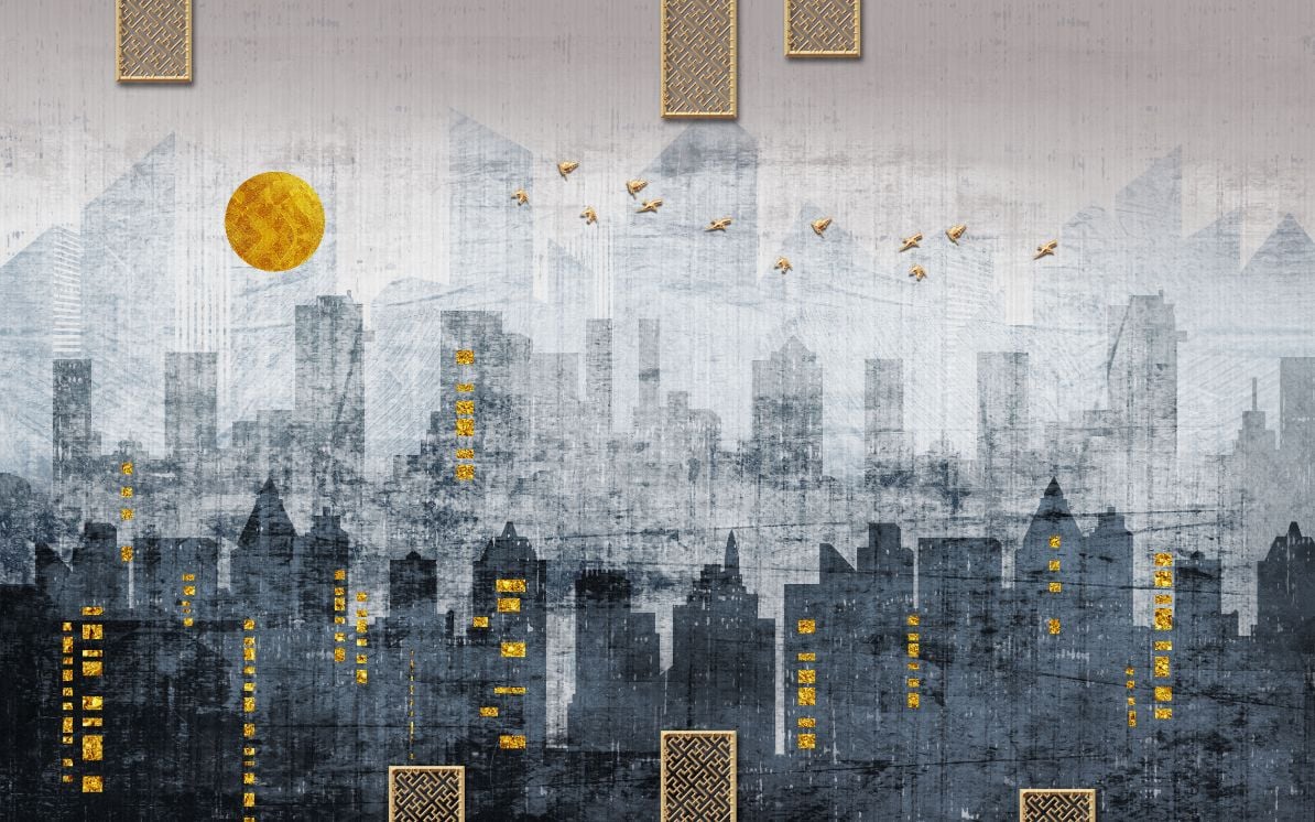 Modern city Wallpaper Murals in your room — zoomed