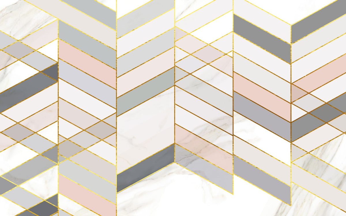Geometric Shape Golden Effect Marble wallpaper murals in your room — zoomed